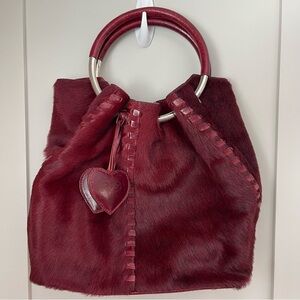 Roberta Gandolfi Italian Leather Top Handle Bag Red Animal Hair